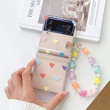 Красочный чехол Love Ins для Samsung Galaxy Z Flip3 Flip4 Flip 3 4 5g, защитный чехол с мультяшным сердечком для ПК, милый браслет For Samsung Z Flip 3