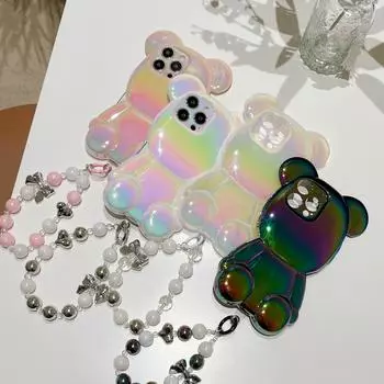 Красочный чехол с цепочкой для iPhone 14 в форме медведя, подходящий для Apple 15promax, стильно защитит ваш телефон. iPhone 15