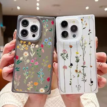 Красочный цветочный узор прозрачный чехол для телефона iPhone 16 Pro 15 14 Plus 13 12 Pro Max 11 ударопрочный TPU мягкий тонкий матовый квадратный чехол iPhone 16 чёрный
