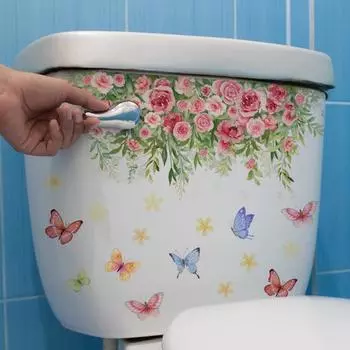 Красочный цветок бабочка стикер на унитаз съемный самоклеящийся водостойкий ПВХ гостиная ванная комната настенное искусство