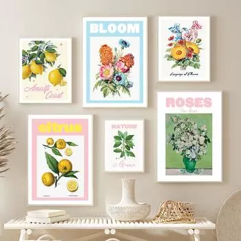 Красочный цветок плакат и принт цитрусовые розы Блум настенная живопись на холсте природа растения фотографии современный декор для дома и офиса 21x30cm No Framed