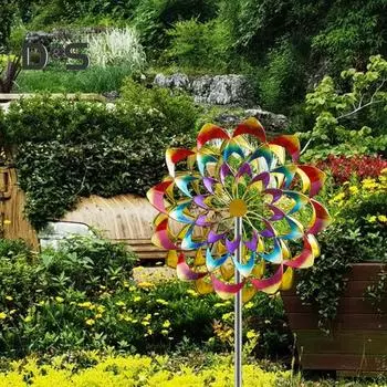 Красочный цветок ветряная мельница с колышком, устойчивая к погодным условиям, для сада, двора, газона, металлическая вращающаяся ветряная мельница, украшение для земли разноцветный