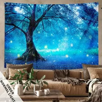 Красочный фантазийный гобелен с УФ-деревом и черным светом для гостиной, спальни, офиса, домашнего декора. Декор для вечеринки включает в себя бесплатный установочный пакет. 95x73cm