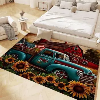 Красочный фермерский грузовик с подсолнухом, фланелевые ковры для дома, гостиной, кухни, спальни, декор, противоскользящий напольный коврик 40X60cm-16x24in
