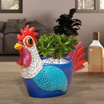 Красочный горшок с петухом, смоляная фигурка петуха, цветочный горшок для дома и улицы, суккуленты, растения, контейнер, украшение для дома, балкона и сада L