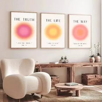 Красочный градиент Halo Art Wall Art Ангел Алфавит Эстетическая картина на холсте Розовый Оранжевый Плакат на скандинавскую тему, украшение для дома и спальни 21x30cm No Framed