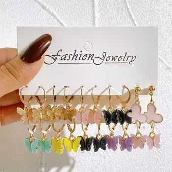 Красочный комплект серег-бабочек для женщин, зеленая смола, шахматная доска, сердце, круг, падающие масляные серьги, комплект металлических ювелирных изделий для вечеринок