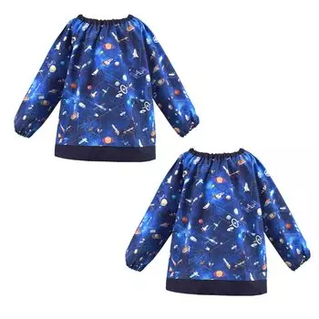 КРАСОЧНЫЙ КОНФЕТНЫЙ СТИЛЬ Smock (120-130cm) Набор из 2 предметов «Исследование планеты будущего и космический корабль», крутой детский халат с длинными рукавами для мальчиков, фартук для детского сада