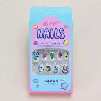 Красочный кошачий нейл-арт для девочек: 24 Съемных Мультяшных Накладных Ногтя Glue Type