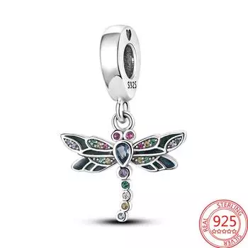 Красочный кулон с цирконом, красивая подвеска в виде стрекозы, подходит для брендового браслета и ожерелья, женское серебро S925, ювелирное изделие, подарок коричневый