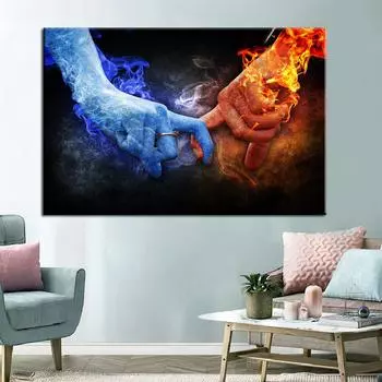 Красочный лед и пламень рука об руку холст безрамная декоративная живопись гостиная спальня картина маслом украшение дома 20*40cm