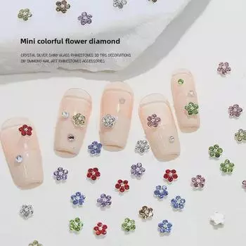 Красочный мини-цветок, сложенный из бриллиантов, нейл-арт - 3D-аксессуар из металлического сплава в виде цветка сливы с пятью лепестками