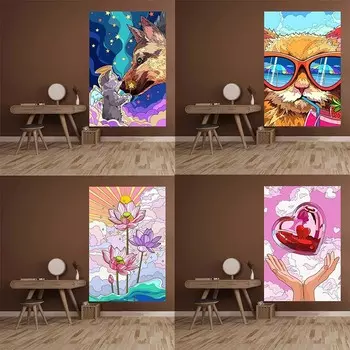 Красочный мультфильм милый кот висит ткань спальня гостиная гобелен украшение дома стены гобелен 100x75cm