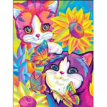 Красочный мультяшный кот Алмазная картина Полный круглый стразы Картины Алмазная вышивка 20X30CM