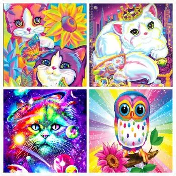 Красочный мультяшный кот, алмазная живопись, круглые стразы, картинки, алмазная вышивка, сделай сам, алмазная мозаика 20X30CM красный
