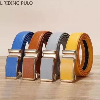 Красочный мужской ремень из натуральной кожи из воловьей кожи с автоматической пряжкой, универсальный женский брючный ремень 110cm белый