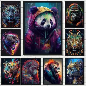 Красочный плакат и фотообои с принтом для гостиной, Животные в джунглях, Лев, Леопард, Обезьяна, Холст, Современные, декоративные картины 21x30cm No Framed