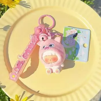 Красочный плюшевый брелок в виде фермерского животного, милый аксессуар для ключей из смолы, оранжевый, розовый, синий