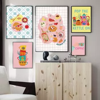 Красочный поп-чайник на художественном принте, постер, скандинавский холст, картина, настенная картина для кухни, столовой, декор Cuadros 21x30cm No Framed белый