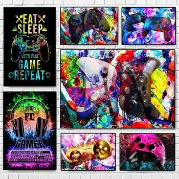 Красочный популярный постер с игровым контроллером, киберспортивная игровая комната, декоративная настенная живопись, игровой плеер, холст, живопись 21cm30cm NoFrame