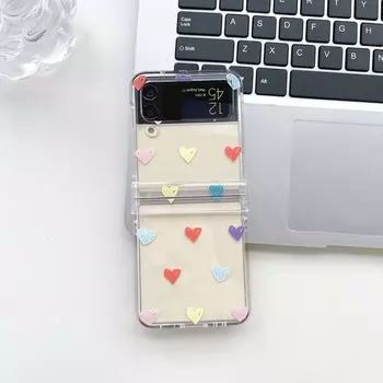 Красочный прозрачный чехол с милым сердечком для Samsung Galaxy Flip 3 Flip4 Z Flip3 5g Ins, корейский чехол For Samsung Flip 3