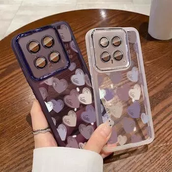 Красочный прозрачный чехол с принтом сердец любви для Xiaomi 13t Pro Poco X6 Pro Redmi Note 12 Pro 5g, противоударный мягкий силиконовый металлический защитный чехол для объектива Xiaomi Poco X6 Pro чёрный