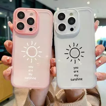 Цветной прозрачный мягкий силиконовый чехол для Samsung A54 A34 S24 Iphone 16 15 Plus 14 13 Pro 11 противоударный радужно-солнечный узор задняя крышка iPhone 15 чёрный