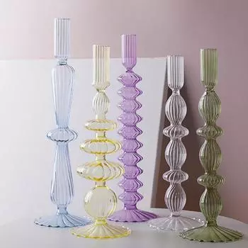 Красочный прозрачный подсвечник в полоску с несколькими кольцами, подсвечник, водная стеклянная ваза