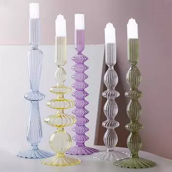 Красочный прозрачный подсвечник, водная стеклянная ваза, полосатый многокольцевой подсвечник