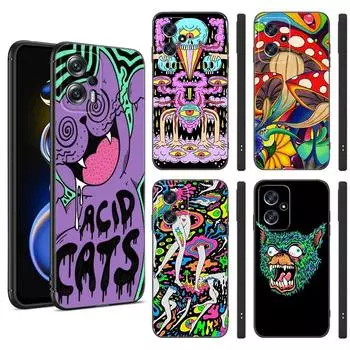 Красочный психоделический триповый арт черный чехол для телефона Xiaomi POCO X3 X4 NFC F3 F4 GT F5 M3 M4 M6 X5 X6 Pro 5G C55 C65 M5 POCO X6 Pro 5G