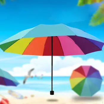 Красочный радужный портативный складной зонт многофункциональный компактный с 10 ребрами