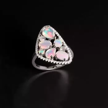 Красочный редкий драгоценный камень, натуральный опал, октябрьский камень, кольцо из стерлингового серебра 925 пробы, женские ювелирные изделия, элегантный модный подарок US RING SIZE:7# белый