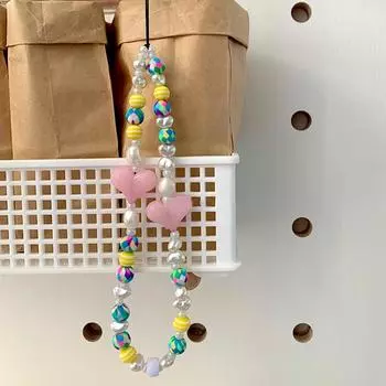 Красочный ремешок для мобильного телефона в форме сердца для женщин и девочек, подвесной ремешок для телефона, акриловый ремешок с бусинами, анти-потерянный ремешок, модные украшения
