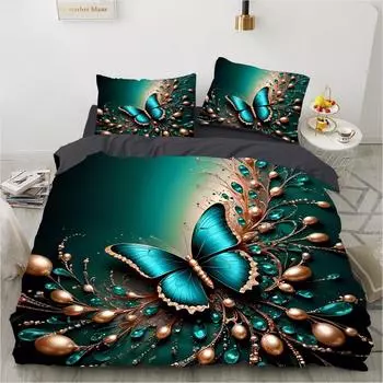 Красочный ретро-принт с 3D-принтом в виде бабочки (комплект из трех частей) односпальная двуспальная кровать пододеяльник наволочка комплект постельного белья DE 135x200cm