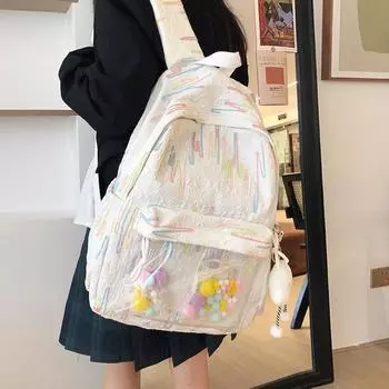 Красочный рюкзак с вышивкой, женский легкий рюкзак, школьный рюкзак для студентов бежевый