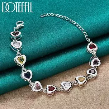 Красочный серебряный браслет с цирконом AAA в форме сердца, подарочные модные украшения 20cm