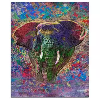Красочный слон 5D DIY Алмазная картина Животное Полный круглый Алмазная вышивка 20X30CM