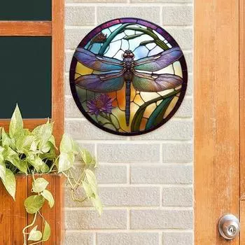 Красочный венок со стрекозой, винтажный знак из искусственного стекла, акрил, круглая передняя дверь, настенная подвесная тарелка со стрекозой, украшения, товары для вечеринок 20cm C