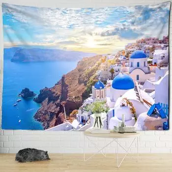 Красочный замок, здание, деревня, гобелен, настенный богемный стиль, простой Ins, психоделический хиппи, домашний декор для спальни 95x70cm