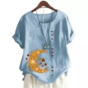 Красочный женский хлопковый топ для отдыха с принтом в 11 оттенках S озеро синий