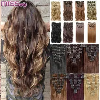 Красочный женский парик с зажимом для наращивания волос, длинные прямые / большие вьющиеся накладные волосы, 16 зажимов, парик D1014-24-613