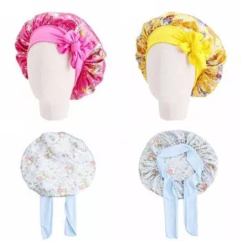 Красота Душ Детская эластичная круглая кепка Бандаж Ночной колпак Атласная кепка с бантом 27cm