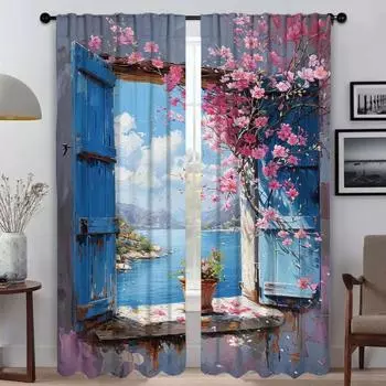 Красота Дверь и Centtain Современные Шторы для Гостиной для Камеры Хэллоуин Украшения Тюль для Спальни Домашний Интерьер Шторы W50xH70cmx2pcs-CL