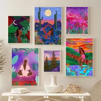 Красота джунглей, художественный принт, мистический лес, пустыня, йога, абстрактный постер, волшебный луг, холст, картина, скандинавский декор для гостиной, стены 21x30cm No Framed