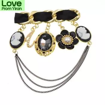 Красота Голова Эмаль Цветок Кристалл Буква А Броши Для Женщин Цепь Кисточка Булавка Новый Зимний Дизайн Подарок