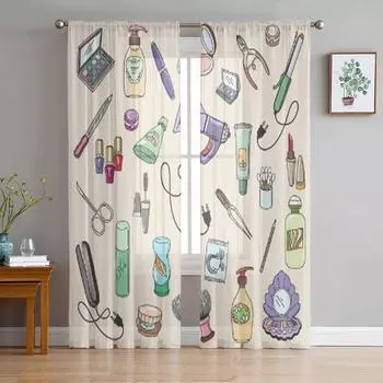 Красота и косметика, тюлевая занавеска с ручным рисунком для гостиной, прозрачная занавеска с балдахином для кухни, спальни, оконные шторы 135W x 114H(cm)