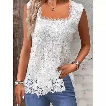 Красота Мода Однотонный квадратный вырез без рукавов жилет S белый