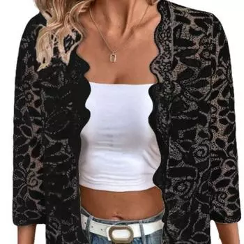 Красота Мода Рукав Три Четверти Узор Полый Кружева Однотонный Кардиган S белый