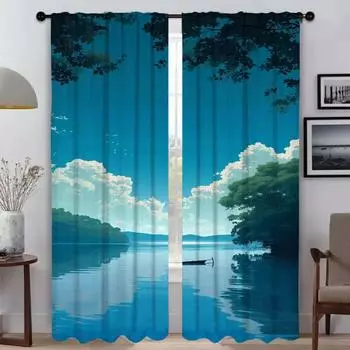 Красота Пейзаж Домашний Интерьер Шторы 2 шт Элегантные Шторы для Комнаты Камера Тюль для Спальни Оконные Шторы Шторы Для Гостиной W50xH70cmx2pcs-CL