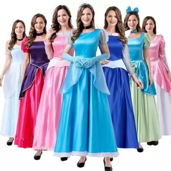 Красота Принцесса Платье Розовый Синий Косплей Костюм Длинные Платья Нарядная Одежда Выступление Вечеринка День Рождения Хэллоуин Рождество Платье Взрослые Женщины- L